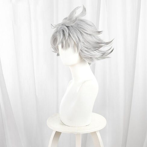 Rudo Surebrec Cosplay Wig Short Spiky Unkept Light Gray Hair With Black Roots Accessory Adult Unisex for Party Halloween Christmas in Saudi Arabia