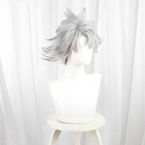 Rudo Surebrec Cosplay Wig Short Spiky Unkept Light Gray Hair With Black Roots Accessory Adult Unisex for Party Halloween Christmas in Saudi Arabia