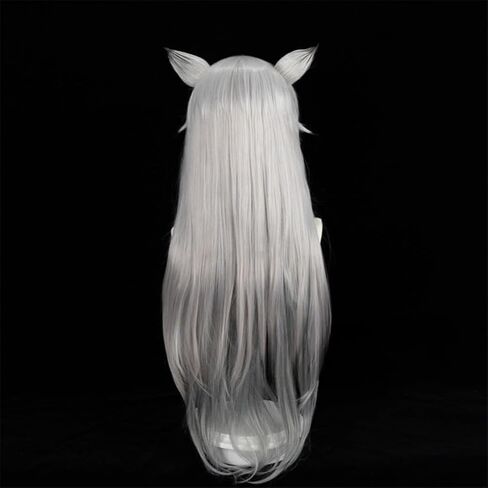 Game Arknights、Lappland Cosplay Wig Silver White Gradient Gray Wig Layered Wig with Bangs Cosplay Show Wig Halloween Christmas Costume Party+Wig Cap + Ear in Saudi Arabia