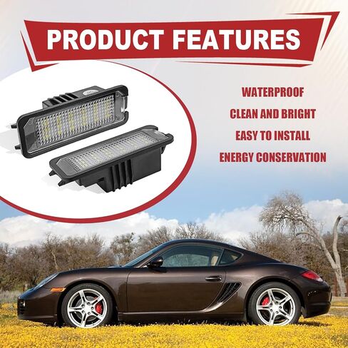 ضوء لوحة ترخيص LED مدعوم بمصابيح LED بيضاء زينون 18SMD متوافقة مع بورش كايين بوكستر كاريرا كايمان VW Golf 4 5 6 GTi Eos Beetle Rabbit CC حزمة من قطعتين in Saudi Arabia