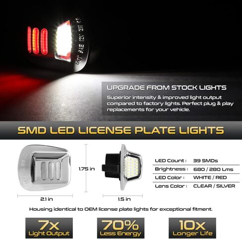 VIPMOTOZ Red Strip Full LED License Plate Tag Light Lamp Compatible With 1997-2011 Compatible with Dodge Dakota Truck Raider Clear Lens Chrome Housing Driver & Passenger Side Pair Set in Saudi Arabia