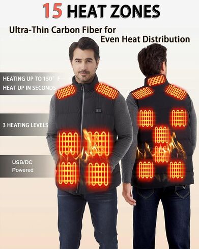 Electric Heated Vest for Men: Lightweight Warm Heated Jacket with 16000mAh Battery Pack - Winter Outdoor Hunting in Saudi Arabia