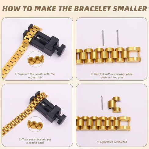قطعتان من أساور الحب المطلية بالذهب عيار 18 قيراط للنساء، مجموعة أساور ساعة بسلسلة ذهبية، مجوهرات من الفولاذ المقاوم للصدأ غير مشوهة مع أداة قابلة للتعديل. in Kuwait