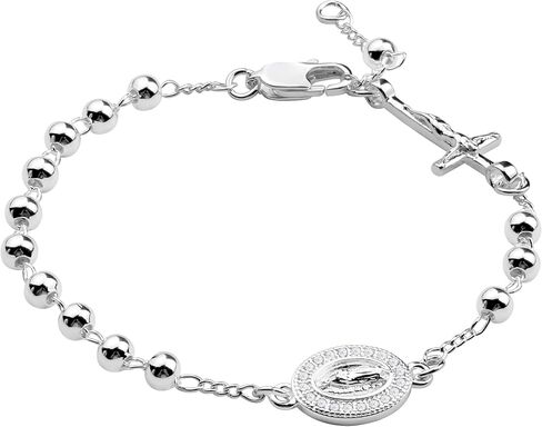 4mm Silver Plated Beads Catholic Rosary Chain Bracelet for Women with Gift Box in Saudi Arabia