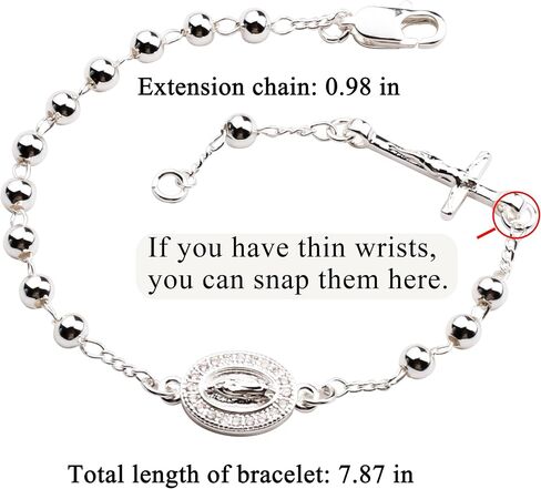 4mm Silver Plated Beads Catholic Rosary Chain Bracelet for Women with Gift Box in Saudi Arabia