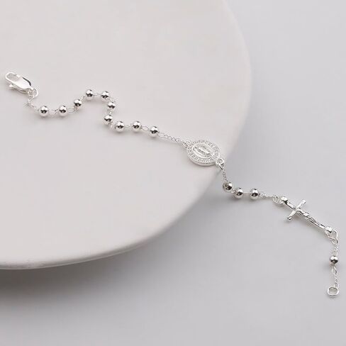 4mm Silver Plated Beads Catholic Rosary Chain Bracelet for Women with Gift Box in Saudi Arabia