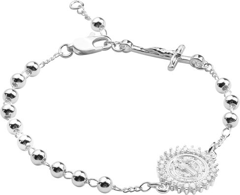 4mm Silver Plated Beads Catholic Rosary Chain Bracelet for Women with Gift Box in Saudi Arabia