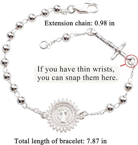 4mm Silver Plated Beads Catholic Rosary Chain Bracelet for Women with Gift Box in Saudi Arabia