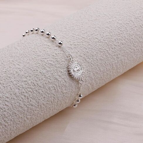 4mm Silver Plated Beads Catholic Rosary Chain Bracelet for Women with Gift Box in Saudi Arabia