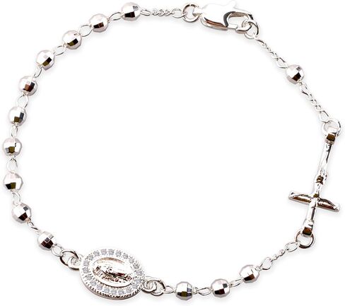4mm Silver Plated Beads Catholic Rosary Chain Bracelet for Women with Gift Box in Saudi Arabia