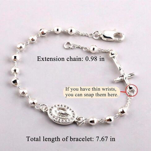 4mm Silver Plated Beads Catholic Rosary Chain Bracelet for Women with Gift Box in Saudi Arabia