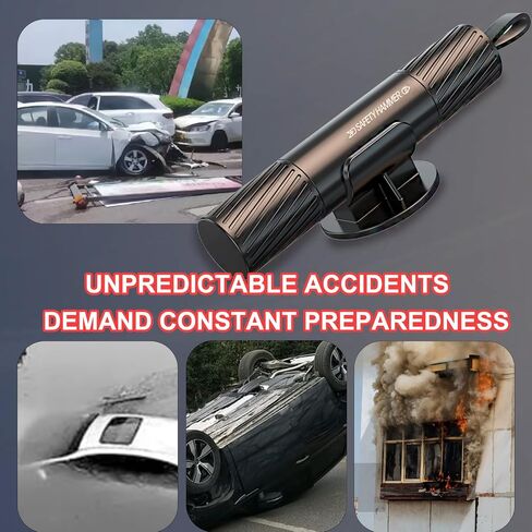 Safe Hammer Glass Breaker with Seatbelt Cutter Shatters Underwater Glass in 1 Second, Life Hammer Car Escape Tool with High-Hardness Tungsten Carbide Tip 70+ HRC, Includes Slip & Cut Resistant Gloves in Saudi Arabia