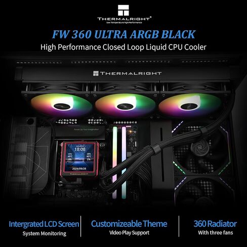 Thermalright FW360 Ultra ARGB White CPU Water Cooler with 3 PWM Fans with 2000RPM,IPS LCD Screen with 480x480 Resolution,Liquid CPU Cooler for AM5;Intel LGA1700/1851,2.88-inch LCD Display in Saudi Arabia