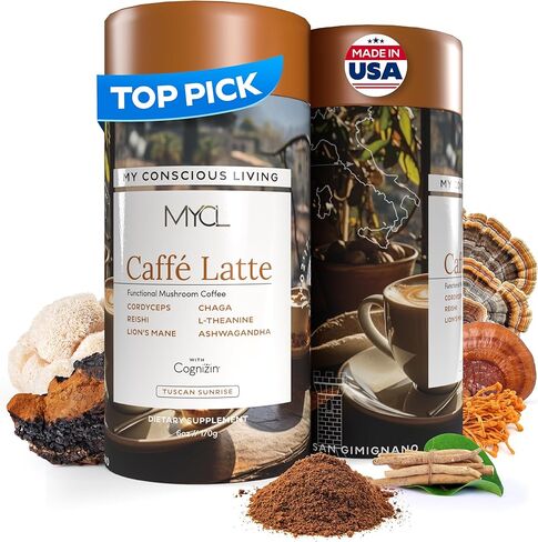 قهوة فطر موكا لاتيه من MYCL - 175 مجم كوجنيزين سيتيكولين + 2,100 مجم من الجسم الثمري - ريشي، عرف الأسد، كورديسيبس وشاجا - التركيز والذاكرة والطاقة - عضوي، نباتي - 15 وجبة in Saudi Arabia