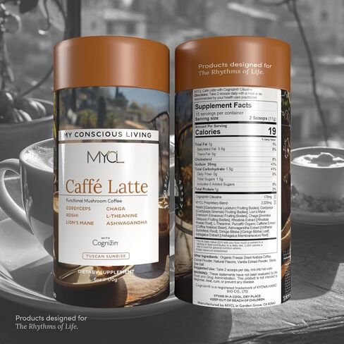 قهوة فطر موكا لاتيه من MYCL - 175 مجم كوجنيزين سيتيكولين + 2,100 مجم من الجسم الثمري - ريشي، عرف الأسد، كورديسيبس وشاجا - التركيز والذاكرة والطاقة - عضوي، نباتي - 15 وجبة in Saudi Arabia