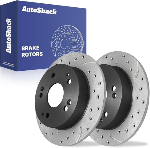 AutoShack Rear Drilled & Slotted Brake Rotors | Replacement for 1997 1998 2000 2001 Acura Integra 2002-2006 RSX 1998-2002 Honda Accord 1.8L 2.0L 3.0L V6 FWD | E-Coated | 2-PC Set | ShadowGuard in Saudi Arabia