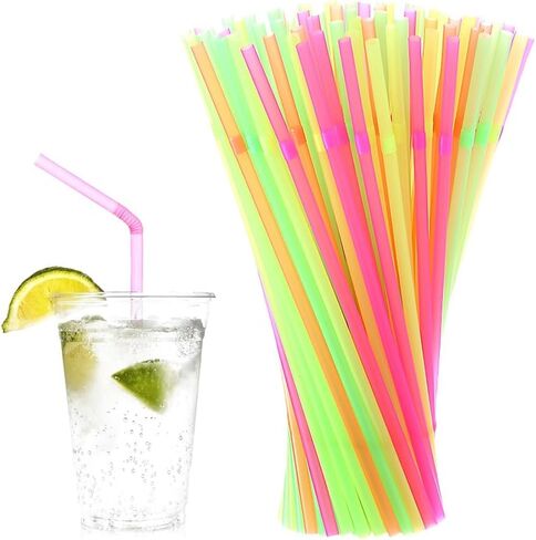 〖500packs〗 Flexible Plastic Straws -9.45" Extra Height Bendy Straws Prefer for Tumblers/Bottled Drinks/All Hot or Cold Drinking Striped Color Mixed in Saudi Arabia