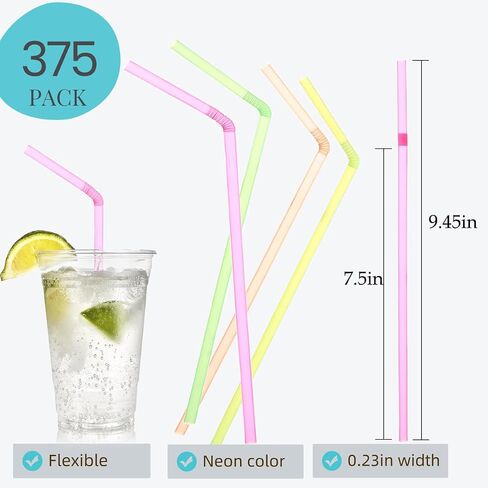 〖500packs〗 Flexible Plastic Straws -9.45" Extra Height Bendy Straws Prefer for Tumblers/Bottled Drinks/All Hot or Cold Drinking Striped Color Mixed in Saudi Arabia