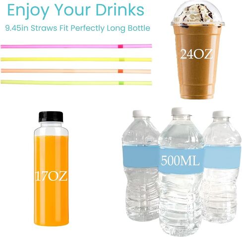 〖500packs〗 Flexible Plastic Straws -9.45" Extra Height Bendy Straws Prefer for Tumblers/Bottled Drinks/All Hot or Cold Drinking Striped Color Mixed in Saudi Arabia