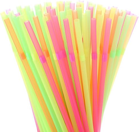 〖500packs〗 Flexible Plastic Straws -9.45" Extra Height Bendy Straws Prefer for Tumblers/Bottled Drinks/All Hot or Cold Drinking Striped Color Mixed in Saudi Arabia