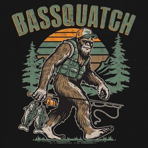 Bassquatch Bigfoot Fishing Men's T-Shirt Funny Retro Sasquatch Monster Bass Camping Hide and Seek 4th of July Men's Tee in Saudi Arabia