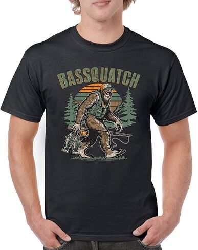 Bassquatch Bigfoot Fishing Men's T-Shirt Funny Retro Sasquatch Monster Bass Camping Hide and Seek 4th of July Men's Tee in Saudi Arabia