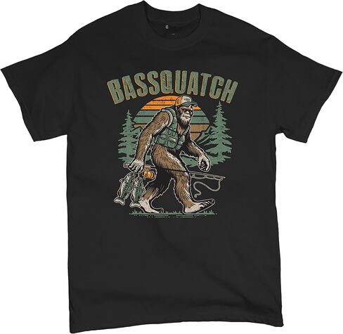 Bassquatch Bigfoot Fishing Men's T-Shirt Funny Retro Sasquatch Monster Bass Camping Hide and Seek 4th of July Men's Tee in Saudi Arabia