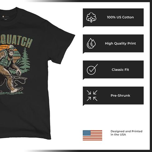 Bassquatch Bigfoot Fishing Men's T-Shirt Funny Retro Sasquatch Monster Bass Camping Hide and Seek 4th of July Men's Tee in Saudi Arabia
