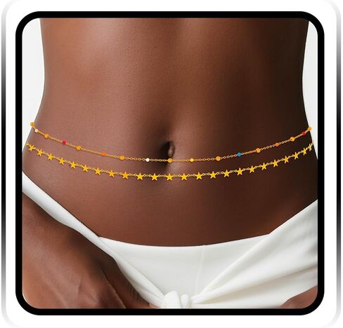 Waist Chain Silver Star Belly Chains Gold Beads Women Crystal Sequins Body Jewelry for Pants and Swimsuits in Kuwait
