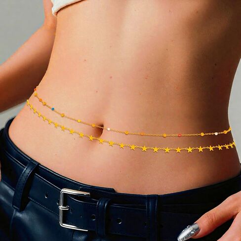 Waist Chain Silver Star Belly Chains Gold Beads Women Crystal Sequins Body Jewelry for Pants and Swimsuits in Kuwait