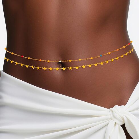 Waist Chain Silver Star Belly Chains Gold Beads Women Crystal Sequins Body Jewelry for Pants and Swimsuits in Kuwait