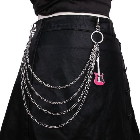 Punk Guitar Pendant Layered Goth Pants Trouser Chain for Women Men Enamel Hip Hop Stylish Gothic Pocket Wallet Belt Jean Waist Chains Charm Statement Cool Music Lover Festival Body Jewelry in Saudi Arabia