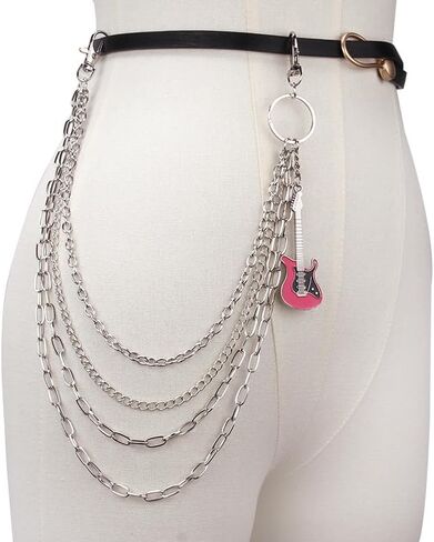 Punk Guitar Pendant Layered Goth Pants Trouser Chain for Women Men Enamel Hip Hop Stylish Gothic Pocket Wallet Belt Jean Waist Chains Charm Statement Cool Music Lover Festival Body Jewelry in Saudi Arabia