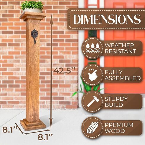 علامة الشرفة الخشبية، عمود إكليل - 42.5 بوصة علامة ترحيب لديكور الشرفة الأمامية - مصنوعة يدويًا من خشب المانجو المتين - حامل إكليل الباب الأمامي - حامل لافتات الترحيب بالمنزل - ديكور الباب الأمامي in Kuwait