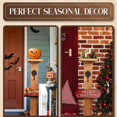 علامة الشرفة الخشبية، عمود إكليل - 42.5 بوصة علامة ترحيب لديكور الشرفة الأمامية - مصنوعة يدويًا من خشب المانجو المتين - حامل إكليل الباب الأمامي - حامل لافتات الترحيب بالمنزل - ديكور الباب الأمامي in Kuwait