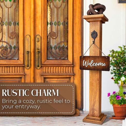 علامة الشرفة الخشبية، عمود إكليل - 42.5 بوصة علامة ترحيب لديكور الشرفة الأمامية - مصنوعة يدويًا من خشب المانجو المتين - حامل إكليل الباب الأمامي - حامل لافتات الترحيب بالمنزل - ديكور الباب الأمامي in Kuwait