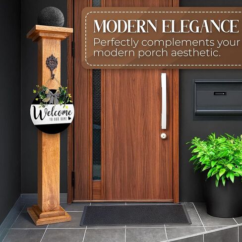 علامة الشرفة الخشبية، عمود إكليل - 42.5 بوصة علامة ترحيب لديكور الشرفة الأمامية - مصنوعة يدويًا من خشب المانجو المتين - حامل إكليل الباب الأمامي - حامل لافتات الترحيب بالمنزل - ديكور الباب الأمامي in Kuwait