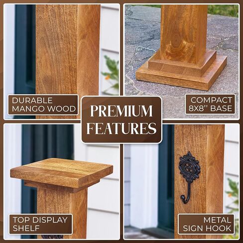 علامة الشرفة الخشبية، عمود إكليل - 42.5 بوصة علامة ترحيب لديكور الشرفة الأمامية - مصنوعة يدويًا من خشب المانجو المتين - حامل إكليل الباب الأمامي - حامل لافتات الترحيب بالمنزل - ديكور الباب الأمامي in Kuwait