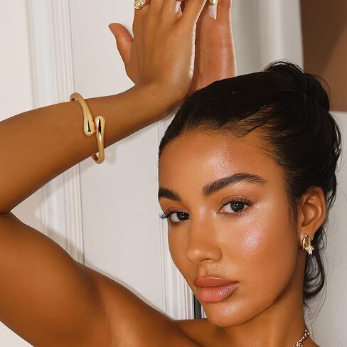 Chunky Gold Bangle Bracelets for Women Trendy 14K Gold Plated Cuff Bracelets Stack, Dainty Bracelet Sets Fashion Jewelry Gift in Saudi Arabia