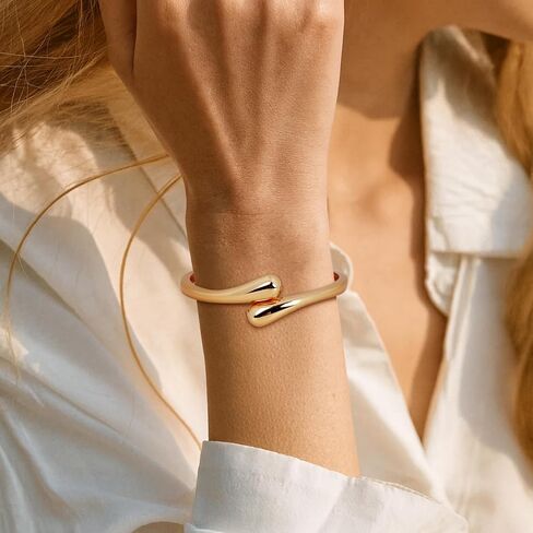 Chunky Gold Bangle Bracelets for Women Trendy 14K Gold Plated Cuff Bracelets Stack, Dainty Bracelet Sets Fashion Jewelry Gift in Saudi Arabia