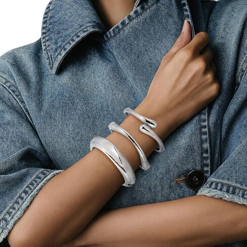 أساور ذهبية مكتنزة للنساء العصرية 14K مطلية بالذهب أساور مكدسة، مجموعات أساور أنيقة هدية مجوهرات أنيقة in Kuwait
