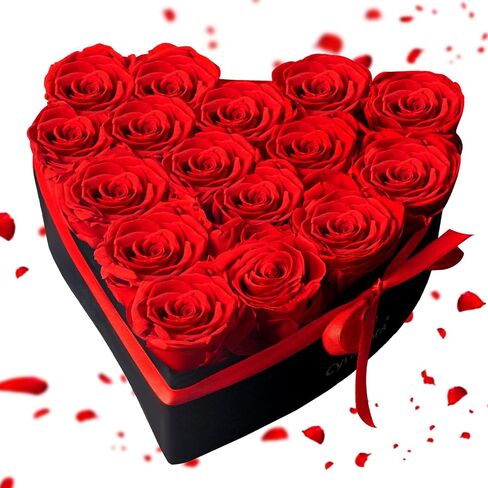 الورود الأبدية في صندوق قلب مائل 16 قطعة من الورود الحقيقية المحفوظة هدية للنساء وأمها في عيد ميلاد الأم وعيد الحب باللون الأحمر in Kuwait