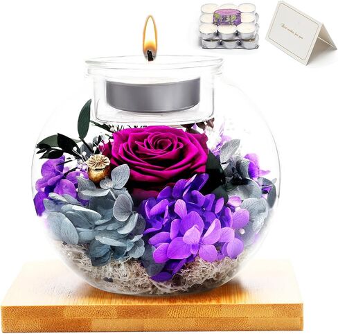 Flowers for Delivery, Preserved Flower in Glass Dome with Scented Candle, Long Lasting Rose Gifts for Women Wife Girlfriend on Christmas Mothers Day Valentines Day Birthday (Purple) in Saudi Arabia