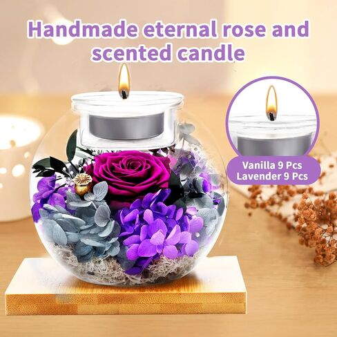 Flowers for Delivery, Preserved Flower in Glass Dome with Scented Candle, Long Lasting Rose Gifts for Women Wife Girlfriend on Christmas Mothers Day Valentines Day Birthday (Purple) in Saudi Arabia