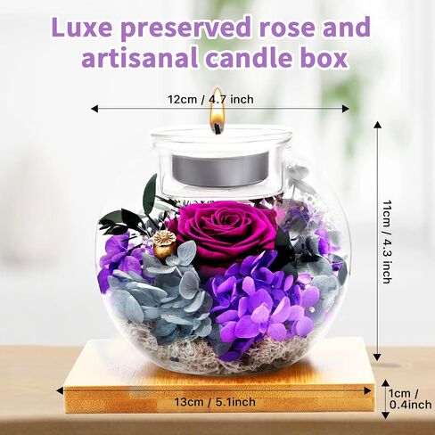 Flowers for Delivery, Preserved Flower in Glass Dome with Scented Candle, Long Lasting Rose Gifts for Women Wife Girlfriend on Christmas Mothers Day Valentines Day Birthday (Purple) in Saudi Arabia