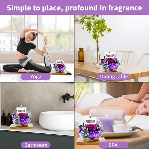 Flowers for Delivery, Preserved Flower in Glass Dome with Scented Candle, Long Lasting Rose Gifts for Women Wife Girlfriend on Christmas Mothers Day Valentines Day Birthday (Purple) in Saudi Arabia