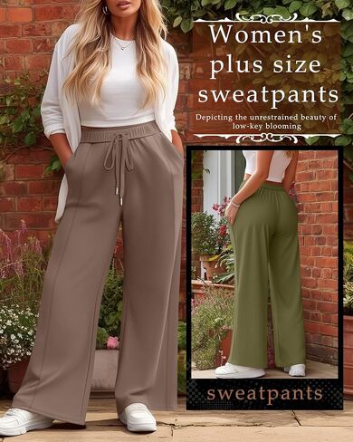 3 Pack Women's Plus Size Wide Leg Pants High Waist Lounge Yoga Sweatpants with Pockets Casual Drawstring Jogger in Saudi Arabia