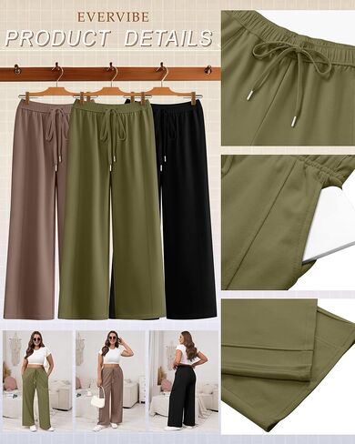 3 Pack Women's Plus Size Wide Leg Pants High Waist Lounge Yoga Sweatpants with Pockets Casual Drawstring Jogger in Saudi Arabia