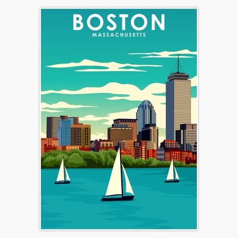 Magnet Boston Massachusetts Vintage Minimal Travel Poster Magnet Vinyl Decal Sticker 5" in Saudi Arabia