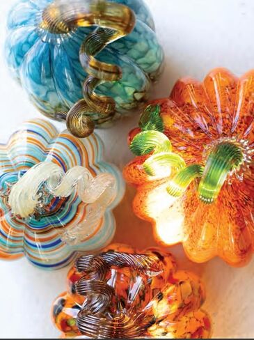 Boston International Glass Pumpkin Tabletop Shelf Décor Autumn & Fall Decorations, Small, Denim & Copper in Saudi Arabia